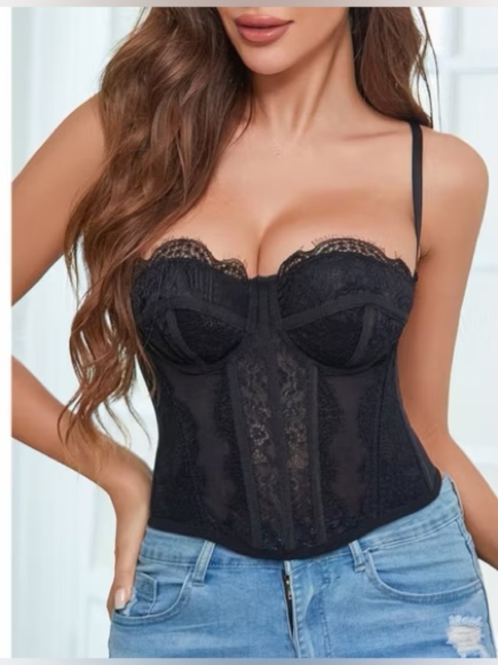 Black Lace Dark Fairy Edgy Corset Top Small Sheer Bustier Strappy Lingerie